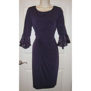 CONNECTED Dark Purple Sz 4 Church Office Stretchy Jersey Knit Knee Length Dress